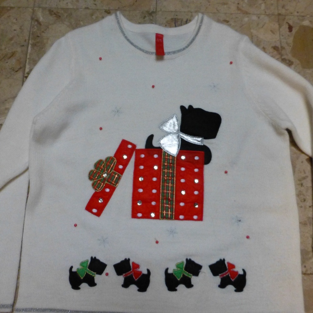 Xmas scotty dog white sweater scotties large